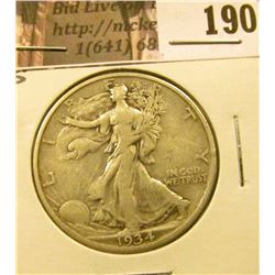 1934 S Walking Liberty Half Dollar, VF.