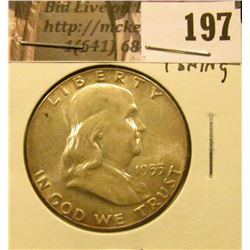 1955 P Franklin Half Dollar, BU, toning.