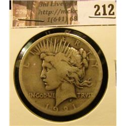 1921 P U.S. Peace Silver Dollar, Good-VG.