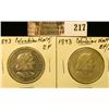 Image 1 : (2) 1893 EF-AU Columbian Exposition Commemorative Half Dollars.