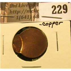 Dateless off-center, copper Lincoln Cent Mint error.