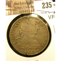 1789 Mexico 8 Reales, FM, uneven VF wear, bent, rim ding.