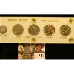 Type Set of U.S. Five Cent Pieces: 1858 Half Dime VF-EF,; 1866 with Rays G-VG; 1883 "no cents" AU; 1