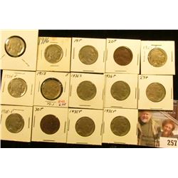 1913 P T.1, 16P, 19P, 20P, 23P, 24P, 25P, 26P, 27P, 28P, 30P, 35P, 36P, & S Buffalo Nickels. All car