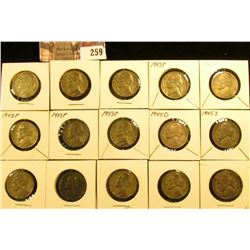 (15) Silver World War II Jefferson Nickels. Circulated.
