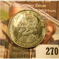 1953 Silver Half Balboa from Panama, Brilliant Uncirculated.