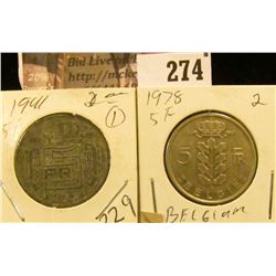 Belgium Coins: 1941 & 1978  Five Franks.