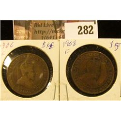 1906 & 1908 Canada Large Cents, Fine condition.
