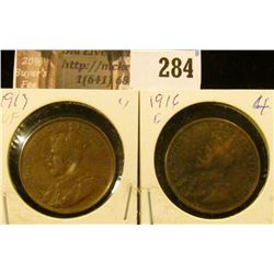 1913 VF & 1916 VG Canada Large Cents