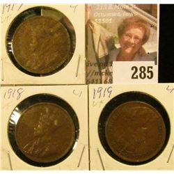 1917, 1918, & 1919  Canada Large Cents, VF.