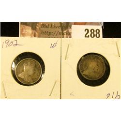 1902 & 1910 Canada Five Cent Silvers.