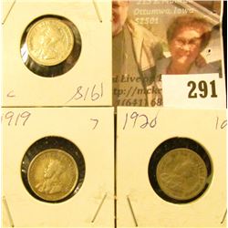 1918, 1919, & 1920 Canada Five Cent Silvers.