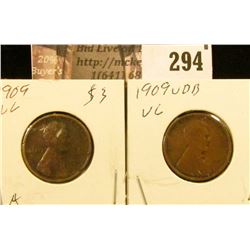 1909 P & 1909 P VDB Lincoln Cents, both grade VG.