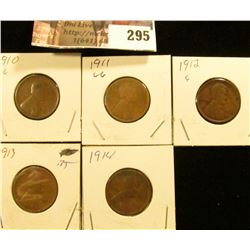 1910, 11, 12, 13, & 14 U.S. Lincoln Cents, all grade G-VG.