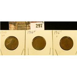 1916P, D, & S Lincoln Cents, Good to VG.