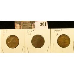 1919P, D, & S Lincoln Cents.