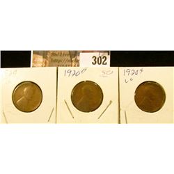 1920P, D, & S Lincoln Cents.