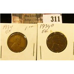 1934 P & D Lincoln Cents. Both EF.