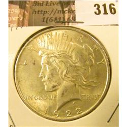 1922 P U.S. Peace Silver Dollar, BU.