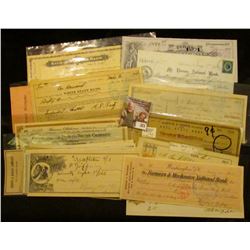 (20) Different Old Checks dating back to 1870. Includes some rarities such as "Kalona Savings Bank";