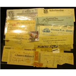 1885 Market Hall, England Check; 1868 Washington, Iowa Check with Revenue Stamps; 1899 "Farmers & Me