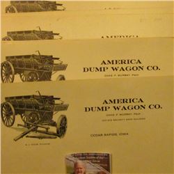 (9) pieces of Stationery "America Dump Wagon Co…Cedar Rapids, Iowa" depicting a Dump Wagon. 'Doc' so