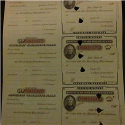 Sheet of four "Series of 1878 Distillery Warehouse Stamp(s)", all punch cancelled and with attached 