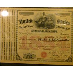 1880 era United States Stamp for Special Tax Internal Revenue…Dealer in Leaf Tobacco", has coupons a