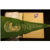 Image 1 : Felt Banner "Souvenir of Milwaukee Wisc."; early 1900 era "Protest State of Iowa" Book with sheets w