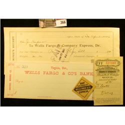 Four pieces of late 1800 early 1900 Wells fargo & Co. Bank checks and miscellaneous memorabilia.
