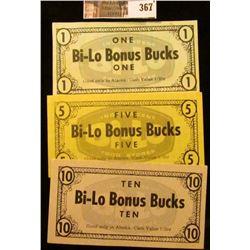 Three-piece set of "Bi-Lo Bonus Bucks…Good Only in Alaska", Crispt Unc.
