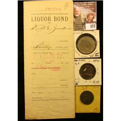 1900 Earling, Iowa Liquor Bond with four Documentary Stamps, notarized; 1890 & 1907 Great Britain Ha