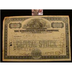 1923 Two Shares of  The Wisconsin Edison Company  Stock Certificate, hole cancelled.