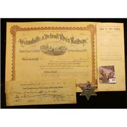 "Lee Riders Deputy Sheriff" Badge; 1897 "Lease For Farm Property" Linn County, Iowa; 1925 check "The