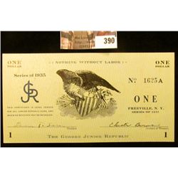 Serial number 1625A "One Dollar The George Junior Republic Freeville, N.Y. Series of 1935", "Nothing