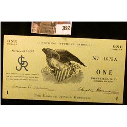 One Dollar "Re-Issued 5 July 1938", "The George Junior Republic Freeville, N.Y." "Series of 1935 Thi