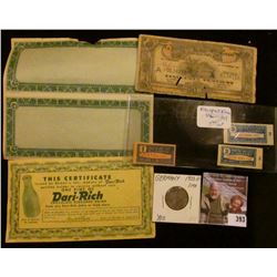 1950G Germany One Mark, BU; Attached pair of Blank Notes with outer edge webbing, edge tears; 1919 N