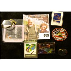 (6) National Park related pins and keychains (Cuyahoga Valley National Park, Zion National Park, Mam