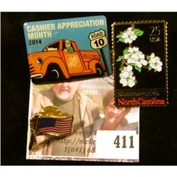 (3) random pins – NC 25 cent stamp, Home Depot with an old truck, American Flag