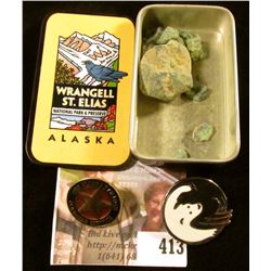 Souvenirs from a trip to Alaska – a box from Wrangell St. Elias National Park, a GoldStar Service pi
