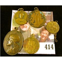 (5) Religious pendants / charms, all brass