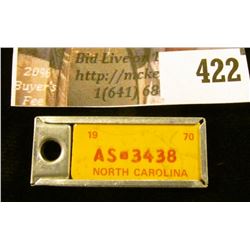 Vintage miniature license plate key tag – 1970 NC # AS-3438, made by Disabled American Veterans, Cin