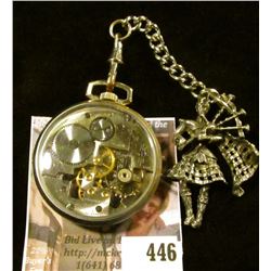 Vintage Girard-Perregaux & Co. Shell model skeleton pocket watch with Scottish bagpiper watch fob on