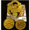 Image 1 : (3) pieces brass US Army / military insignia - hat badge and coat buttons.