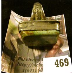 Chunky heavy (30 grams) sterling and turquoise ring, signed with a cursive E ’73, “VINCE” scratched 