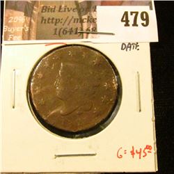 1821 Large Cent, scarce, low mintage, AG, clear date, G value $45