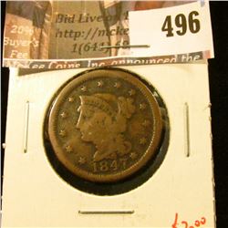 1847 Large Cent, G, value $20