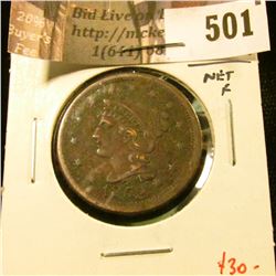 1852 Large Cent, VF verdigris, net F, value $30