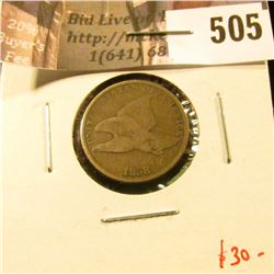 1858 Small Letters Flying Eagle Cent, G+, value $30