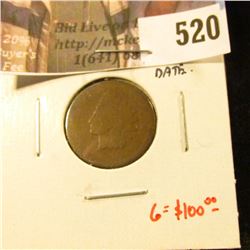 1872 Indian Head Cent, AG / Poor, faint date, another tough date, bid accordingly, G value $100